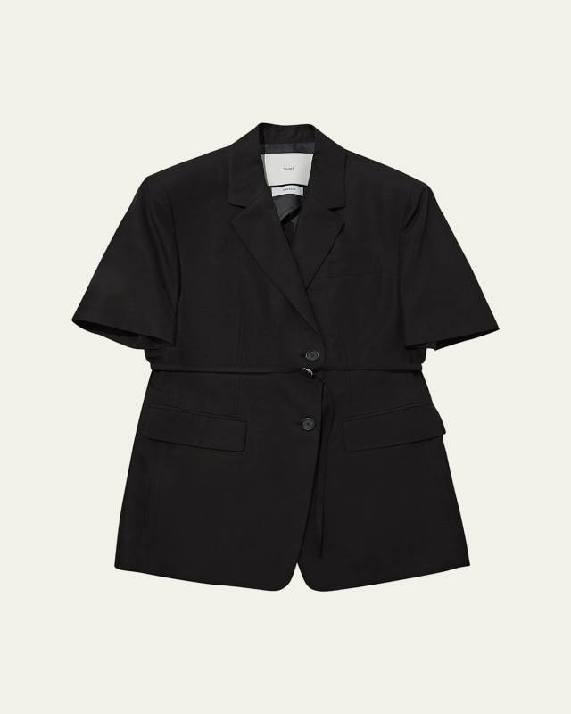 Belted Short-Sleeve Linen Jacket